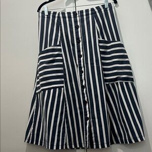 Striped Button-Front Midi Skirt - Navy & White